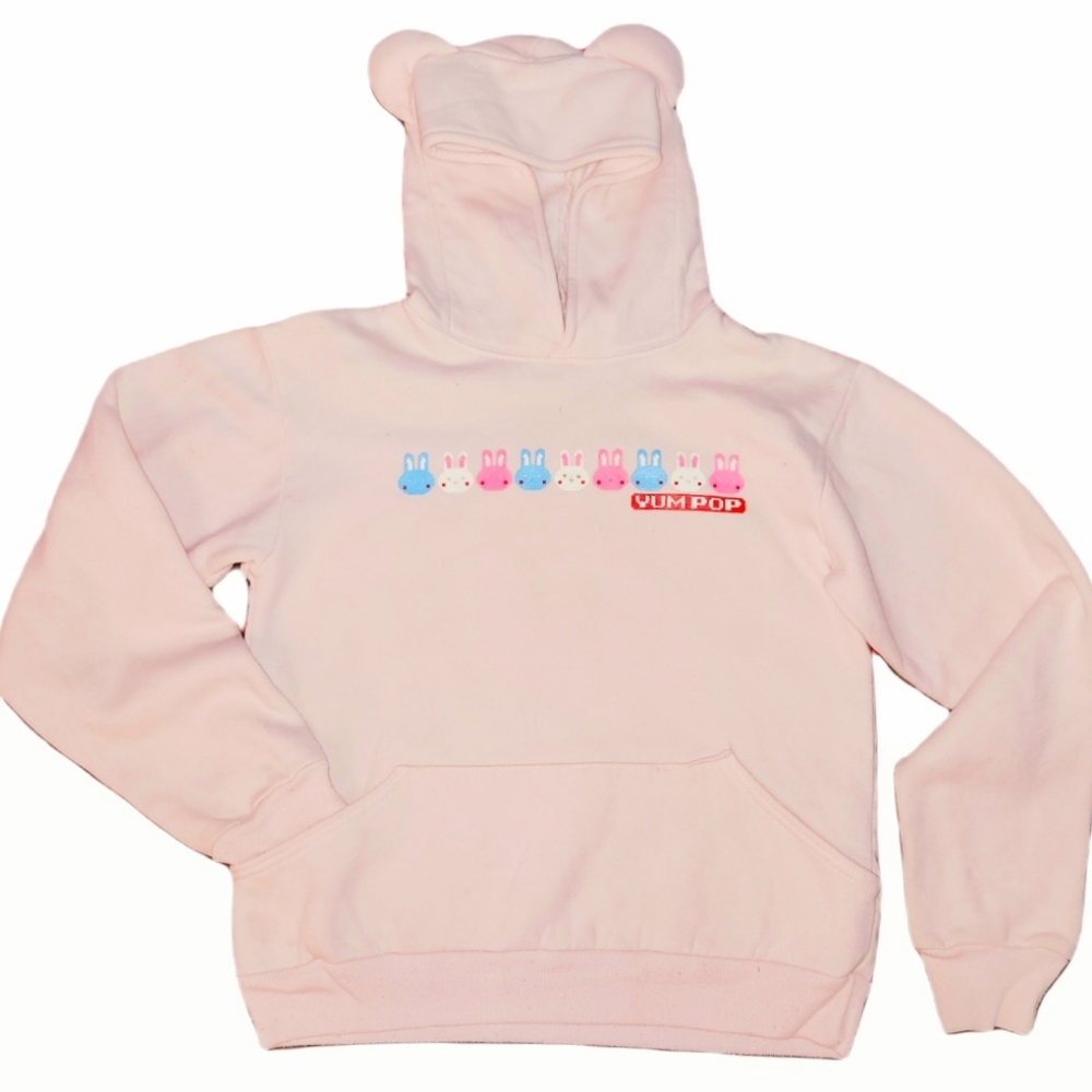 Vintage YumPop Japan Pale Pink Hoodie Sweatshir With Ears dELiA*s Cute Kawaii